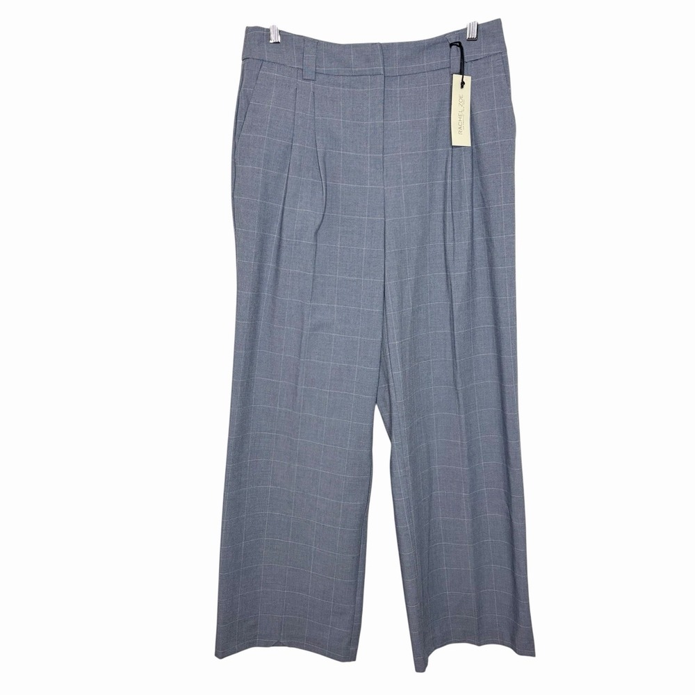 Rachel Zoe Wide Leg High Rise Pleated Dress Pants Plaid Womens 10 Career Trouser